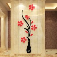 花瓶梅3d立体亚克力墙贴玄关墙沙发电视背景墙装饰墙贴画客厅布置 款三 黑枝+大红花 超小