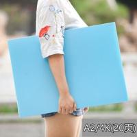 手提式4K资料画夹儿童作品集素描收纳册4开美术工程图册夹文件夹 20页-浅蓝色 没手提-上方插入