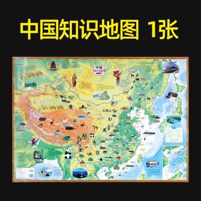 少儿地图2021版中国地图世界地图儿童知识地图贴图小学生地理墙贴 [无痕发货]中国 知识版 1张