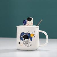 ins风创意星球马克杯带盖情侣水杯女夏办公室陶瓷杯杯子男生高级 宇航员白色 杯+勺盖(泡沫装)