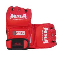 半指拳击手套男散打格斗拳套成人搏击训练MMA拳击套打沙袋露五指 专业MMA半指拳套(红色)