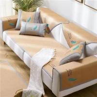 凉席沙发垫夏季冰丝夏天款防滑夏凉垫北欧简约藤竹席套罩巾坐垫子 淡芸黄 60*60cm