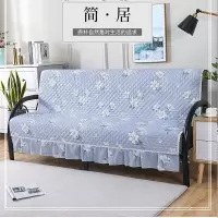 折叠沙发套罩通用无扶手简易沙发床罩沙发盖布简易沙发床单人双人 [百合花开-淡灰]. 芈艺 [长55*145CM].[含裙