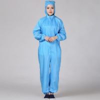 无尘服连体服防尘衣服防静电工作服连体连帽喷漆静电衣带帽防护服 蓝色 软底鞋