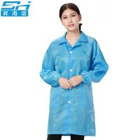 防护服可反复清洗无尘连体服连帽防尘分体防静电工作服条纹的 蓝色大褂 s