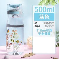 乐扣乐扣水杯便携塑料杯子大容量带盖情侣茶杯可爱少女喝水家用 花语蓝色 500ml
