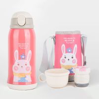 304/316不锈钢儿童保温杯男女带吸管两用幼儿园学生水壶婴儿水杯 [普通款304粉小兔]三盖+杯套 标配