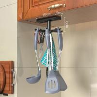 吉百居厨房架子置物架免打孔旋转挂钩挂架锅铲勺子壁挂式收纳架 吊顶版-黑色旋转挂钩6钩_