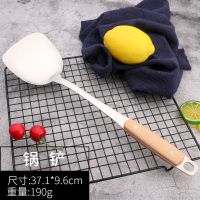 加厚不锈钢单个锅铲家用炒菜铲子铁炒铲三件套厨房汤勺厨具套装 不锈钢原木 炒铲 201