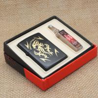 酷四件套煤油打火机青铜浮雕老式怀旧复古防风超薄砂轮齿轮点烟器 三件套 小盒黑漆图腾