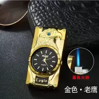 创意七彩灯电子手表打火机多功能个性充气直冲防风刻字打火机批发 金色老鹰