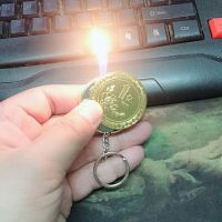 新奇特创意个性打火机电子明火充气超薄硬币打火机义乌小商品 金色