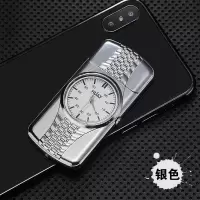 新款充电手表打火机创意时尚带灯真手表USB电子点烟器防风打火机 银色手表充电打火机刻字联系客服