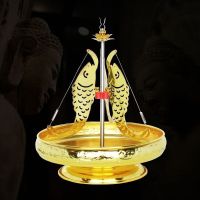 12小时24小时三鱼古铜色檀香盘香架香熏炉支架托盘家用防回潮香盘 金色塔香