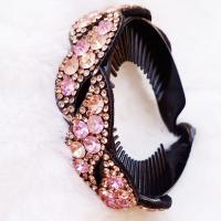 水晶丸子头盘发器马尾扣日韩水钻发夹头花发圈花苞头顶夹成人饰品 柳叶粉色[大号1个]