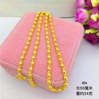 越南沙金佛珠项链男女同款首饰久不掉色实心光面圆珠项链男士 4N粗长50厘米重24克