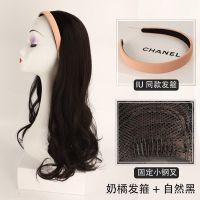 假发女长直发iu同款懒人发箍假发一体半头套自然逼真长卷发全头套 [大波浪]自然黑 乃橘色发箍