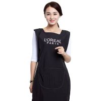 发廊助理技师围裙工作服女理发店焗油染发衣防水双面染发美发围裙 双面工服黑色(材质威尼斯布)