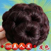 新款真人发髻发包九朵花新娘盘发器丸子头假发圈抓夹式花苞头饰品 假发款酒红