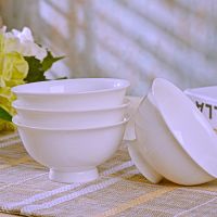 6/10个装景德镇4.5英寸米饭碗陶瓷碗家用骨瓷餐具套装喝汤高脚碗 纯白 6个装高脚碗