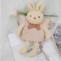最新款儿童包包草编包兔子小熊装饰包包斜挎包美少女萌萌哒包包女 藕粉兔子