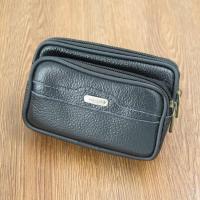 (买三送一)牛皮横手机腰包4.0-7英寸穿皮带手机包中老年零钱包 12.5厘米高低包黑 拍三发四