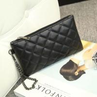 小香风菱格链条包2021新款手拿包拉链零钱包女士长款钱包手抓包包 钨钢链