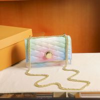 香港代购真皮小ck女包百搭彩虹包今年流行菱格链条单肩斜挎包 彩 虹包