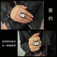 创意戒指手表迷你指环男士女士款礼物饰品学生方形真表夜光手指表 方型白色