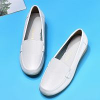 护士鞋白色女平底软底坡跟秋季防滑透气皮鞋医院美容鞋女鞋小白鞋 34