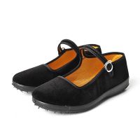 一字牌护士鞋女白色布鞋百搭医院美容院工作鞋软底坡跟平底小白鞋 黑色[搭扣] 34