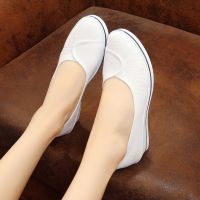 一字护士鞋老北京布鞋女鞋白色坡跟工作鞋透气美容鞋黑色软底 白色 防滑软底 34码[正规码]