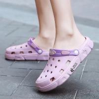 凉鞋洞洞鞋女夏季潮流外穿防滑软底包头户外凉拖鞋男女沙滩鞋男鞋 2109紫色 36