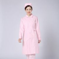 粉色护士服女美容院工作服长袖套装圆领西服领可印字绣字工作服装 粉红色圆领长袖上衣 S