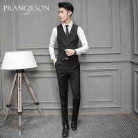 伴郎服兄弟装团服西装马甲新郎结婚礼服西服三件套装男士衬衫西式 黑色单件马甲 S