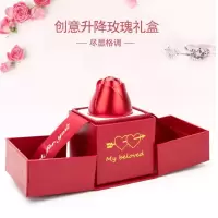 厂家销售七夕节玫瑰花礼盒升降盒首饰包装盒项链戒指包装盒批发 红色 礼盒+手提袋(重约139克)