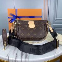 女包2021新款欧美老花宽带三合一组合麻将包潮流百搭单肩斜挎包包 黑色肩带 普通包装