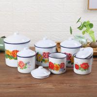 怀旧经典双喜字花搪瓷杯老式铁茶缸子复古老干部大容量带盖水杯 8厘米口杯370毫升 双喜搪瓷杯