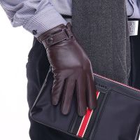 羊皮真皮手套男冬触摸屏开车加绒加厚保暖骑行摩托车皮手套男薄款 棕色 L