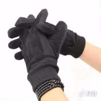 真皮手套)外贸原单真羊皮手套男女士骑行整羊皮拼接保暖羊皮手套 猪皮反绒罗口黑色男大号