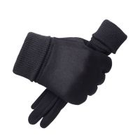 南极人保暖触屏手套男士冬季加绒加厚韩版户外骑行骑车防滑麂皮绒 简约黑色