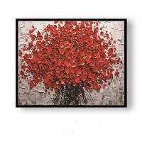 diy数字油画半面妆上色水彩填充减压填色画手绘装饰油画间花寻影 X033红红火火 40*50不带框(画布颜料画笔)