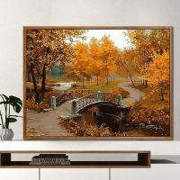 diy数字油画 客厅风景花卉手工数码自己填色手绘油彩装饰画秋冬树 F036魅力深秋 40*50无框(画布颜料画笔)