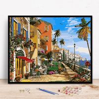 数字油画diy填充油彩画减压手工人物动漫客厅装饰画创意涂鸦绘画 X-205海边小镇 40*50cm无框