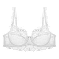 蕾丝大码性感内衣女超薄款透明惑大胸显小聚拢文胸[单件/套装] 白色 单件文胸 32A(70A)