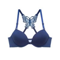 [蝴蝶美背]前扣式美背文胸聚拢女士内衣性感小胸罩蕾丝套装薄款 文胸[蓝色] 32/70A