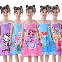 儿童睡衣女夏冰丝女童睡裙吊带公主风女孩卡通可爱宝宝夏季家居服 随机图案一条 8码建议95-105身高