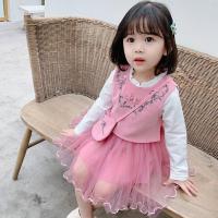 女童连衣裙春秋2020新款女宝宝汉服裙子中小童1-9岁民族风纱裙 粉色 假二件春秋连衣裙 90 建议身高85CM左右