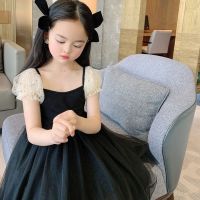 女童连衣裙2021年夏季新款儿童泡泡袖网纱小黑裙洋气中大童时尚潮 黑色[收藏+关注店铺优先发货] 110(32斤以内)