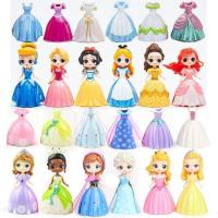 换装玩具童话公主冰雪套装白雪公主冰雪奇缘女孩娃娃美人鱼换衣 随机一款公主+2件衣服(8cm)